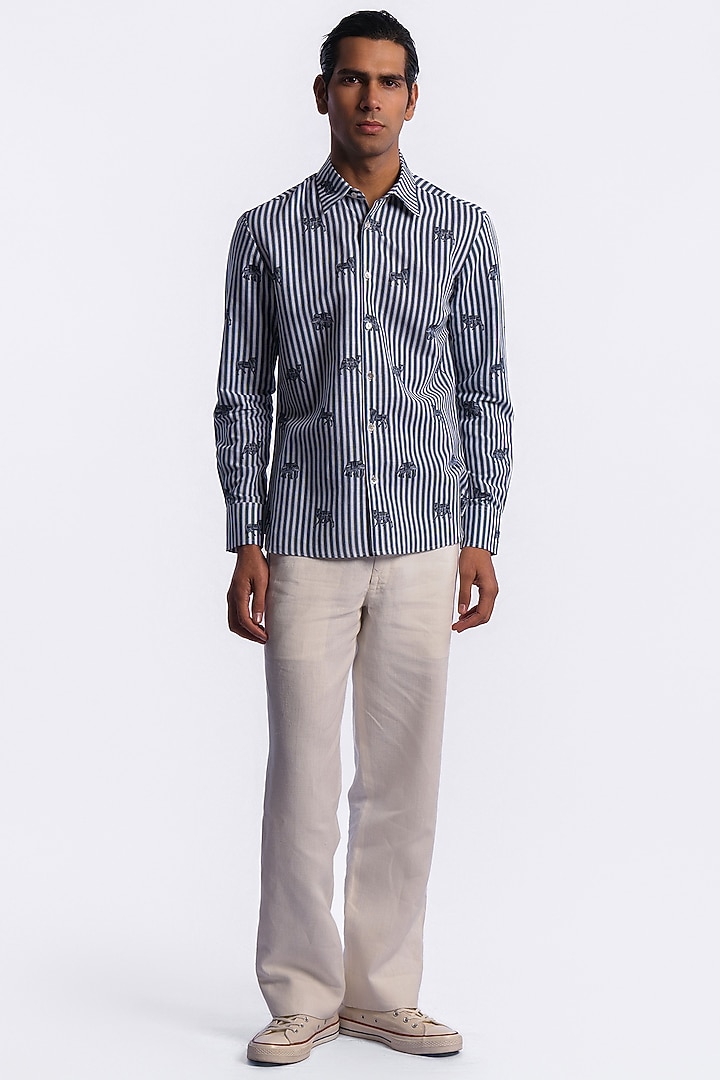 Grey Linen Digital Printed Party Wear Shirt by Balance by Rohit Bal Men at Pernia's Pop Up Shop