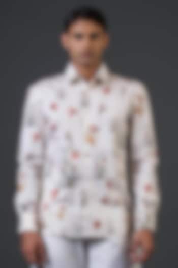 Ivory Poplin Satin Digital Printed Shirt by Balance by Rohit Bal Men