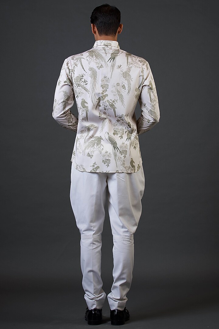 Ivory Poplin Satin Digital Printed Party Wear Shirt by Balance by Rohit Bal Men at Pernia's Pop Up Shop