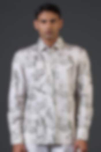 Ivory Poplin Satin Digital Printed Shirt by Balance by Rohit Bal Men