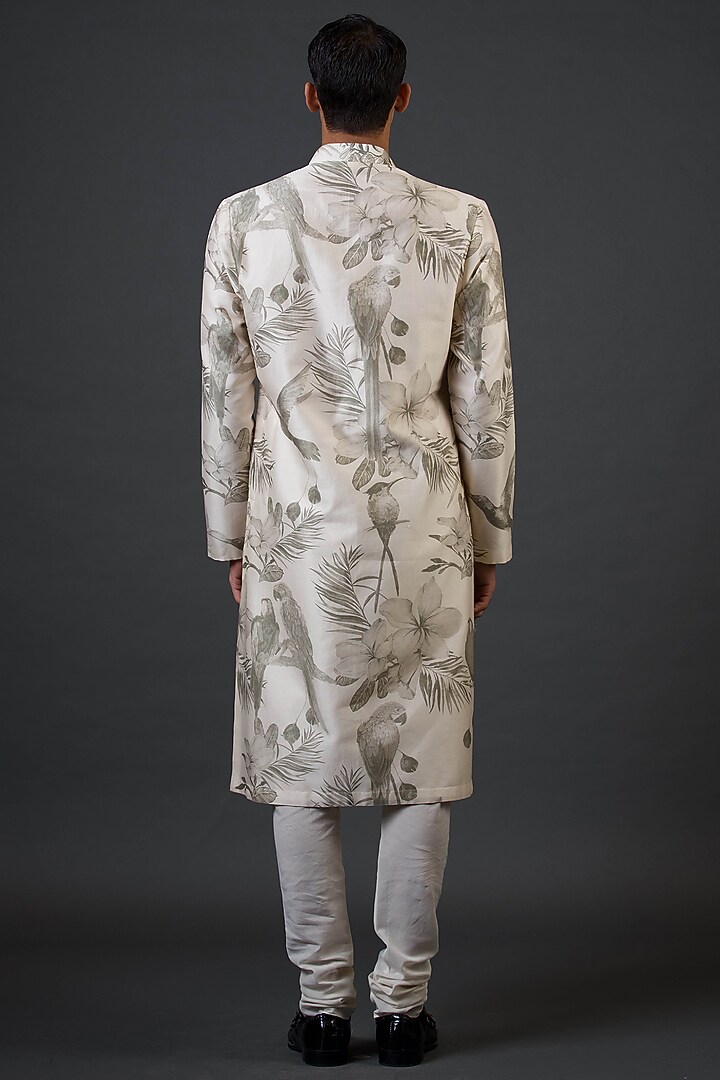 Ivory Chanderi Silk Digital Printed Kurta Set by Balance by Rohit Bal Men at Pernia's Pop Up Shop