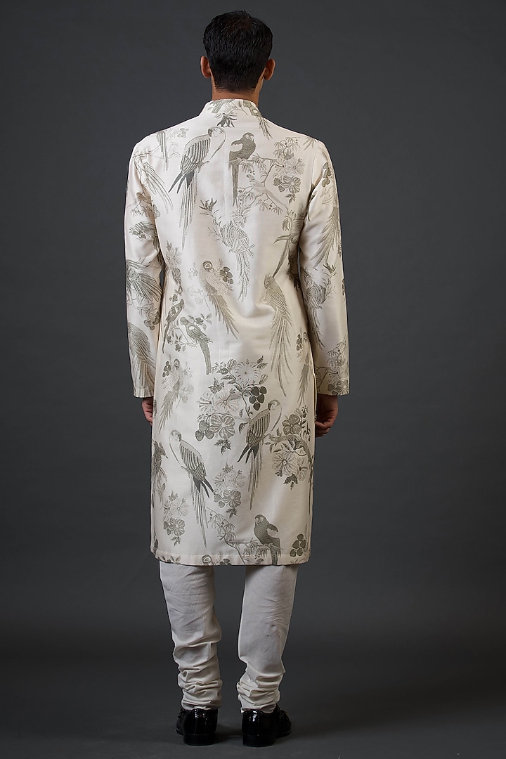Ivory Chanderi Silk Digital Printed Kurta Set by Balance by Rohit Bal Men at Pernia's Pop Up Shop