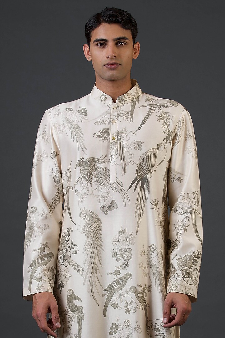 Ivory Chanderi Silk Digital Printed Kurta Set by Balance by Rohit Bal Men at Pernia's Pop Up Shop