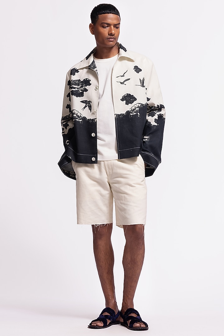 Ivory Linen Printed Jacket by Balance by Rohit Bal Men at Pernia's Pop Up Shop