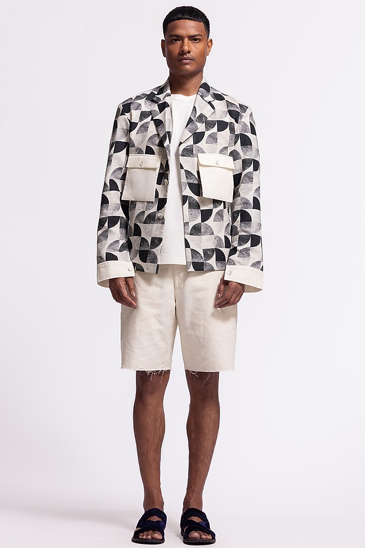 Ivory Linen Printed Jacket by Balance by Rohit Bal Men at Pernia's Pop Up Shop