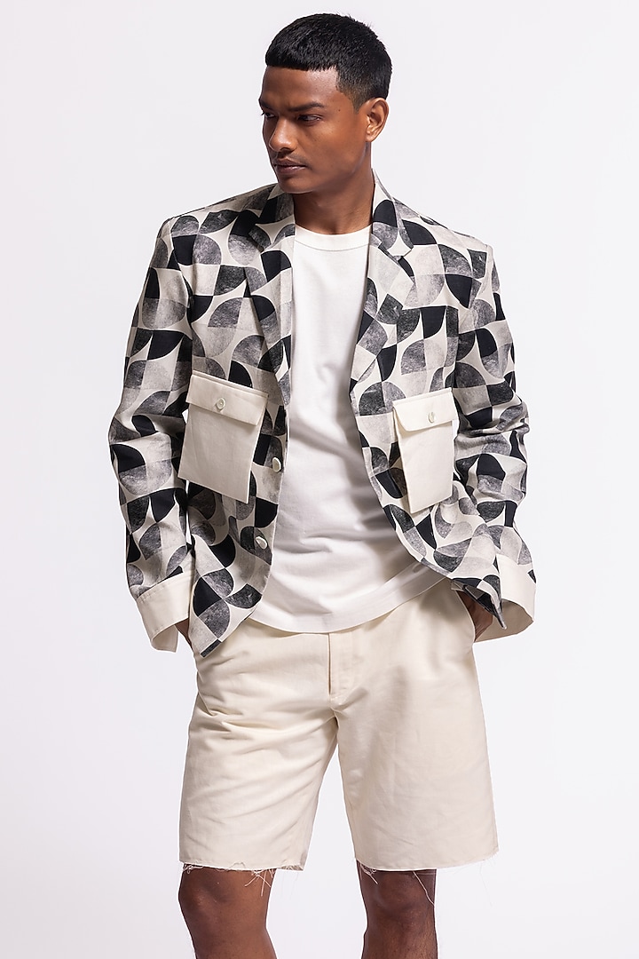 Ivory Linen Printed Jacket by Balance by Rohit Bal Men at Pernia's Pop Up Shop