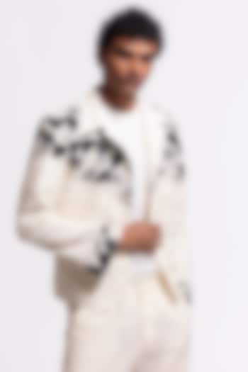Ivory Linen Printed Jacket by Balance by Rohit Bal Men at Pernia's Pop Up Shop