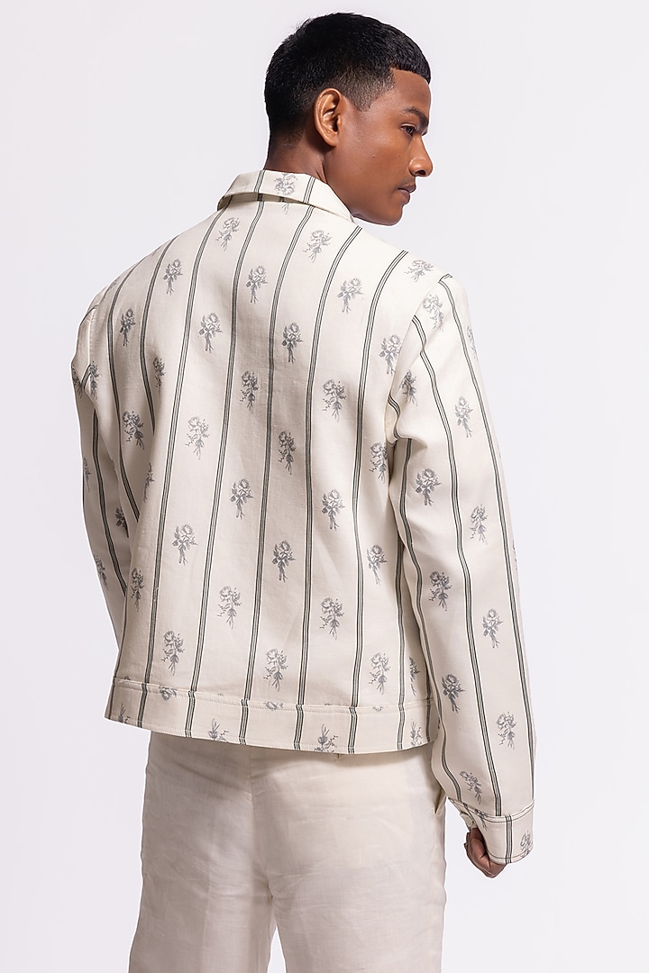 Ivory Linen Floral Printed Jacket by Balance by Rohit Bal Men at Pernia's Pop Up Shop