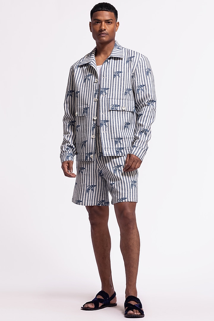 Ivory Linen Printed Jacket by Balance by Rohit Bal Men at Pernia's Pop Up Shop