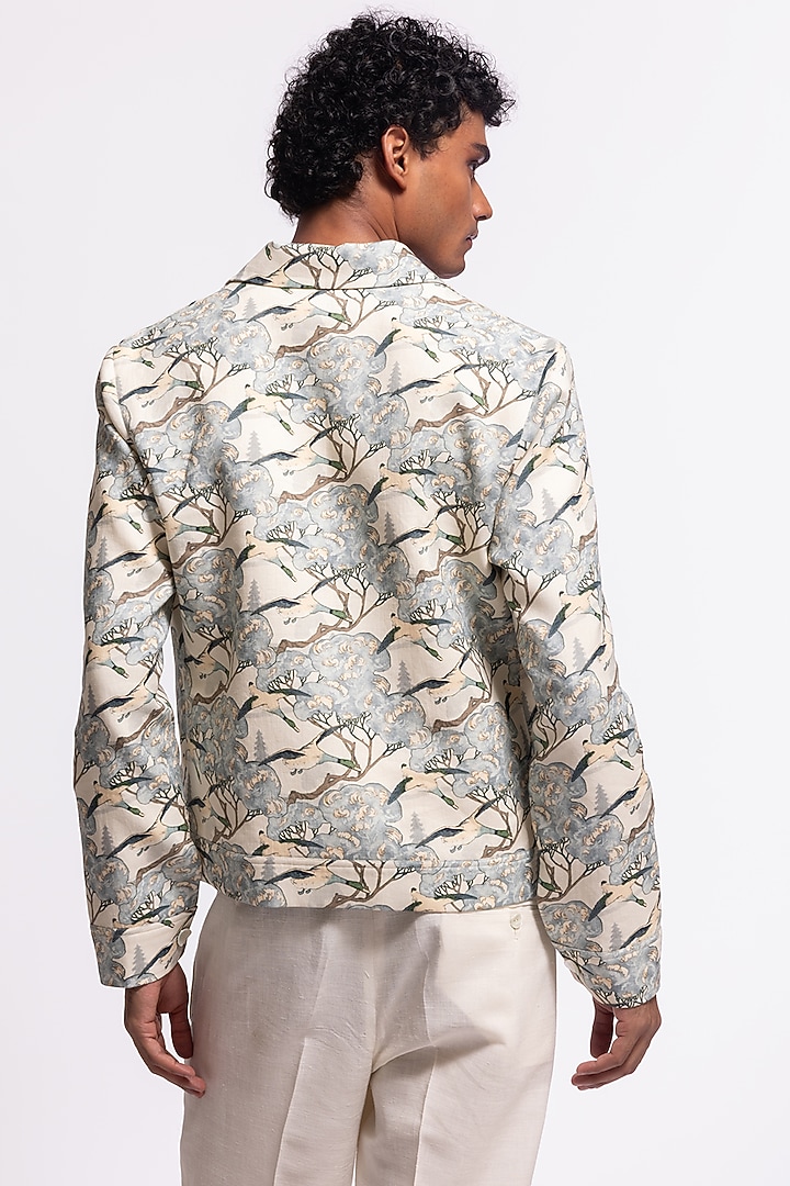Ivory Linen Printed Jacket by Balance by Rohit Bal Men at Pernia's Pop Up Shop