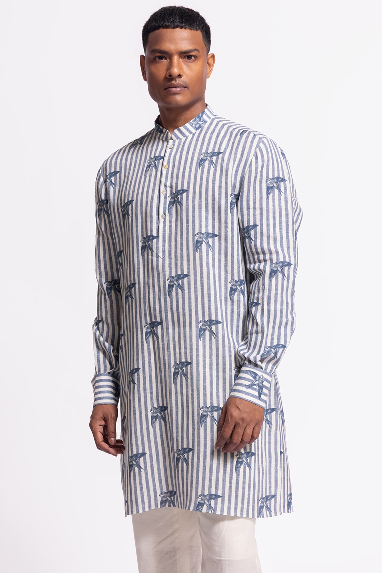 Rohit Bal Balance by Rohit Bal Ivory Linen Short Floral Printed Kurta