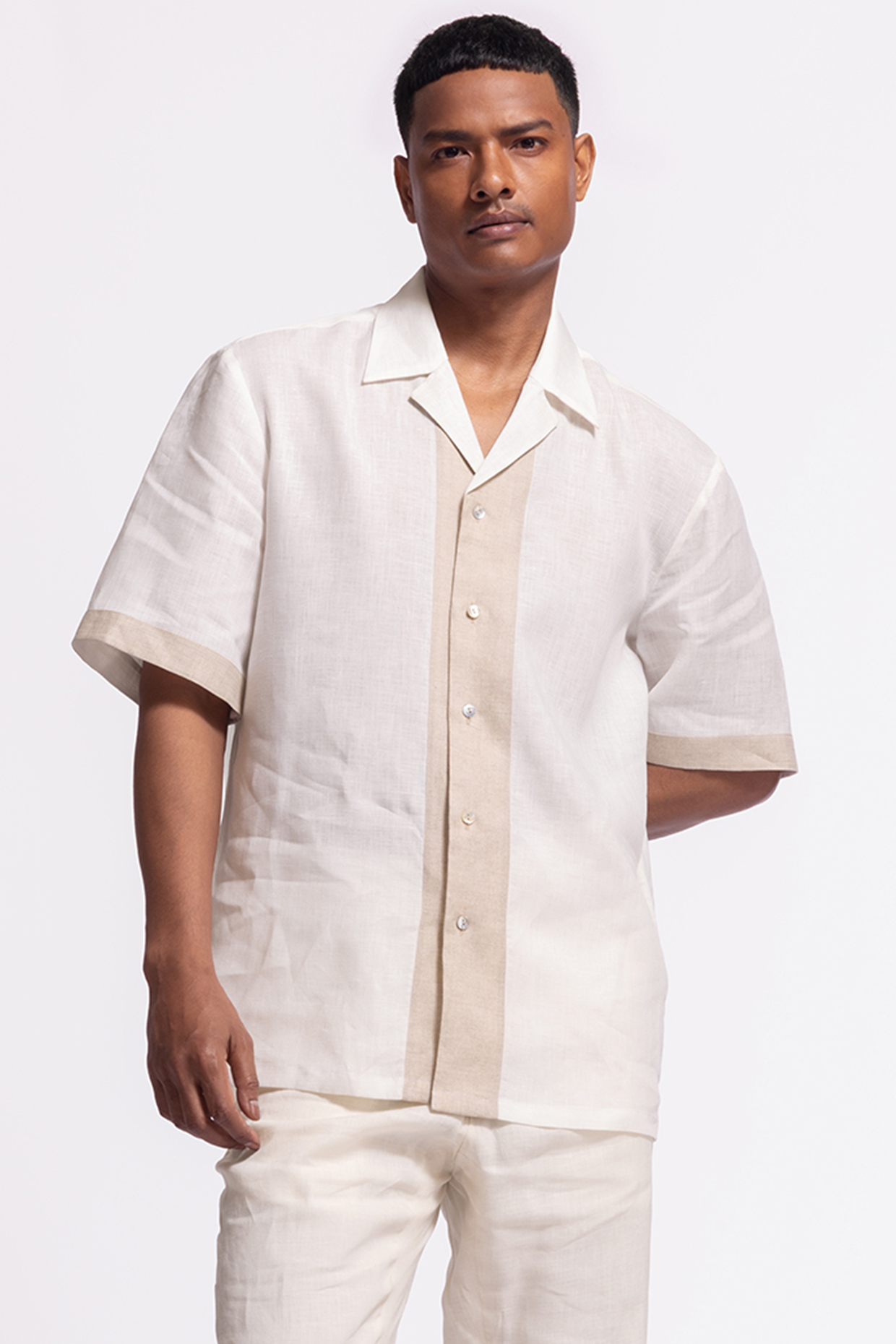 Ivory Linen Printed Shirt by Balance by Rohit Bal Men