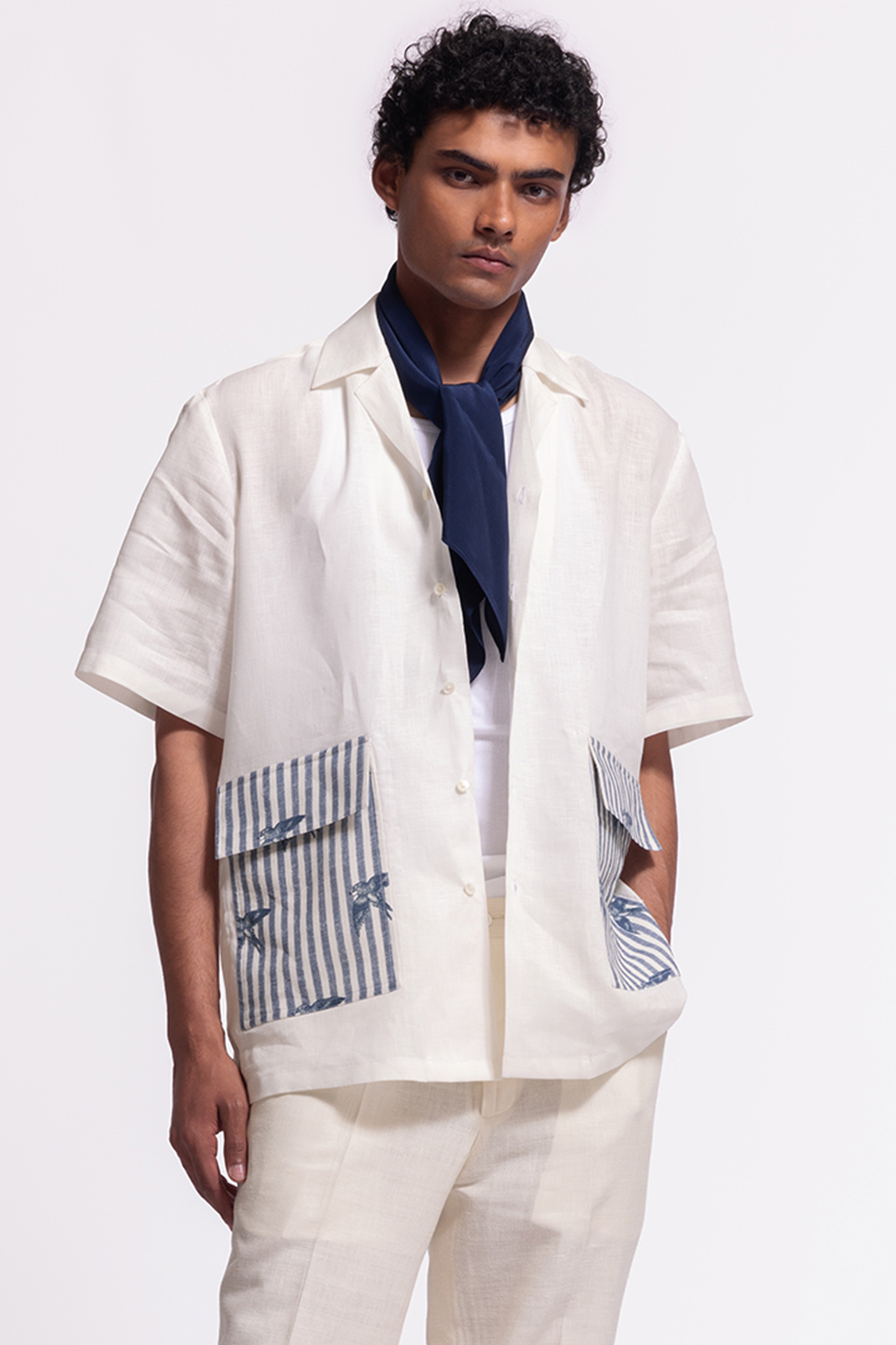 Ivory Linen Printed Shirt by Balance by Rohit Bal Men