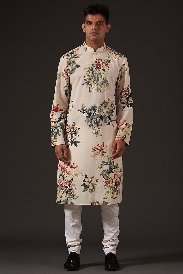 Ivory Printed Kurta Set by Balance by Rohit Bal Men