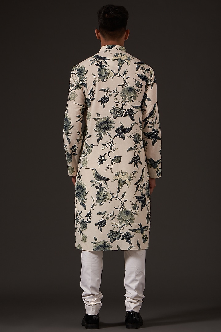 Ivory Floral Printed Kurta Set by Balance by Rohit Bal Men at Pernia's Pop Up Shop