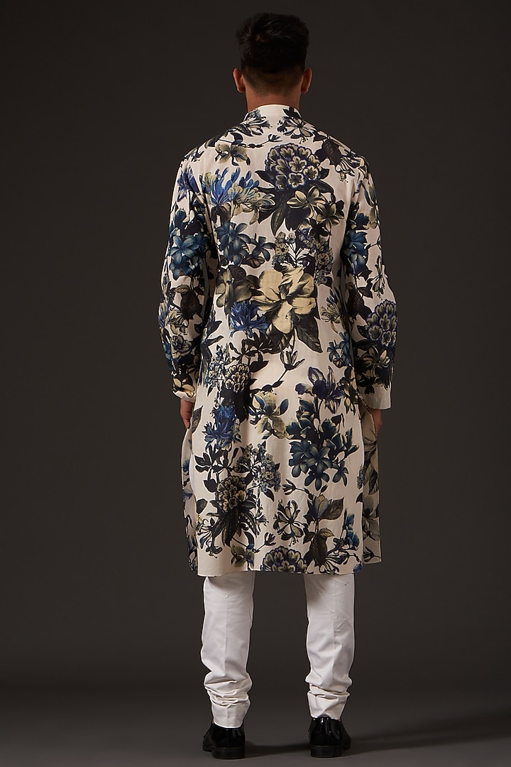 Ivory Cotton Floral Digital Printed Kurta Set by Balance by Rohit Bal Men at Pernia's Pop Up Shop