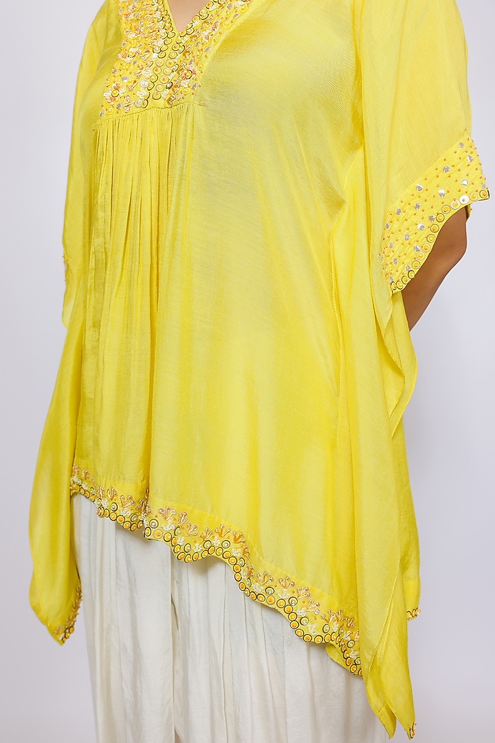 Yellow Muslin Silk Zardosi Work Kurta Set by Brahmand By Vertika Kalra at Pernia's Pop Up Shop