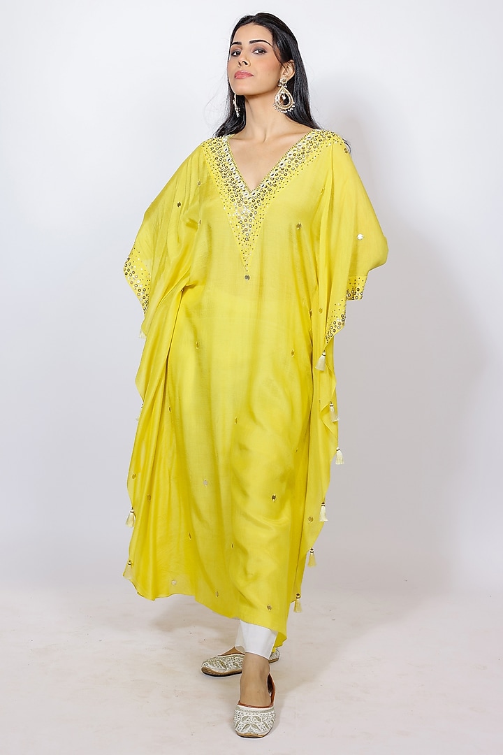 Yellow Muslin Silk Kaftan Set by Brahmand By Vertika Kalra at Pernia's Pop Up Shop