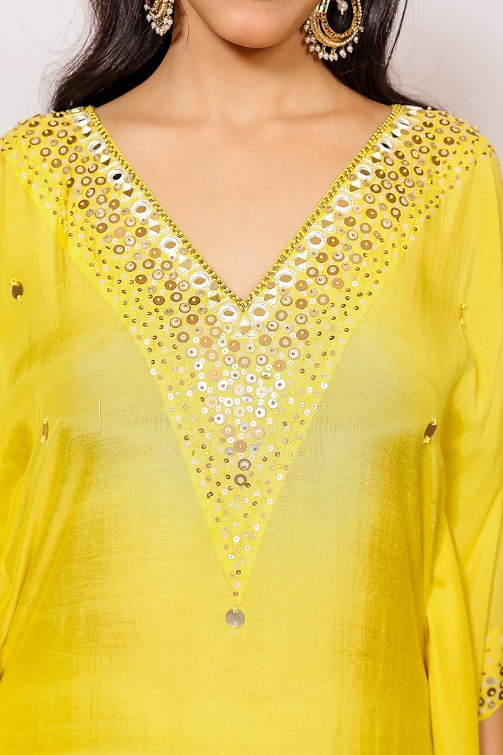 Yellow Muslin Silk Kaftan Set by Brahmand By Vertika Kalra at Pernia's Pop Up Shop