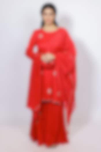 Red Mul Cotton Sharara Set by Brahmand By Vertika Kalra at Pernia's Pop Up Shop