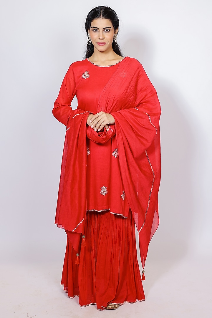 Red Mul Cotton Sharara Set by Brahmand By Vertika Kalra at Pernia's Pop Up Shop