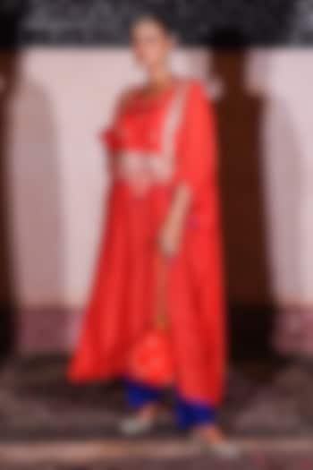 Red Muslin Silk Embroidered Kaftan Set by Brahmand By Vertika Kalra at Pernia's Pop Up Shop
