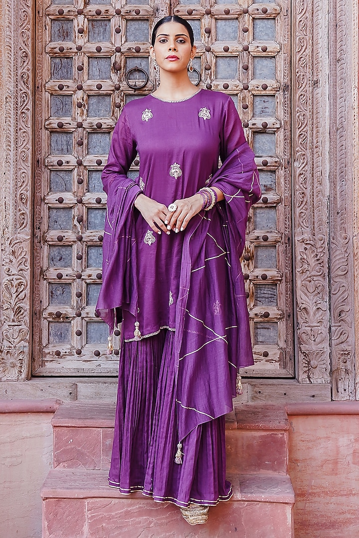 Falsa Colored Mul Cotton Sharara Set by Brahmand By Vertika Kalra at Pernia's Pop Up Shop