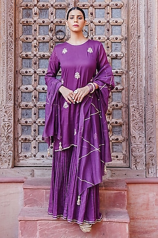 Falsa Colored Mul Cotton Sharara Set by Brahmand By Vertika Kalra
