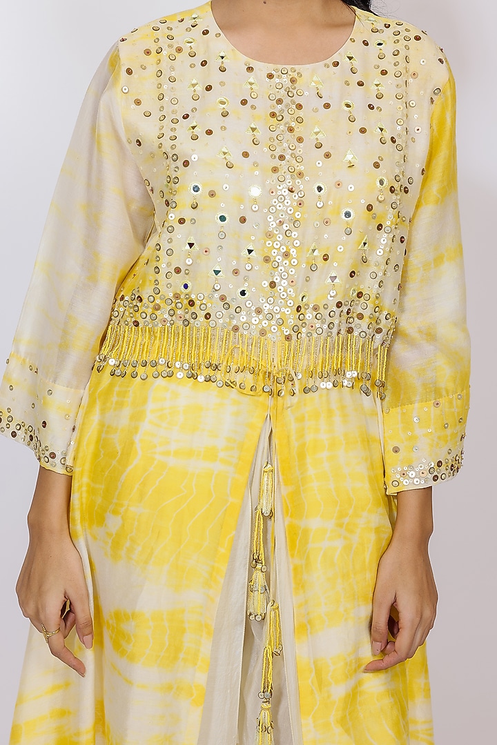 Yellow Chanderi Silk Mirror Embroidered Tunic Set by Brahmand By Vertika Kalra at Pernia's Pop Up Shop