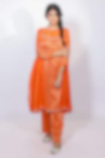 Kesari Orange Chanderi Kasab Embroidered A-Line Kurta Set by Brahmand By Vertika Kalra at Pernia's Pop Up Shop