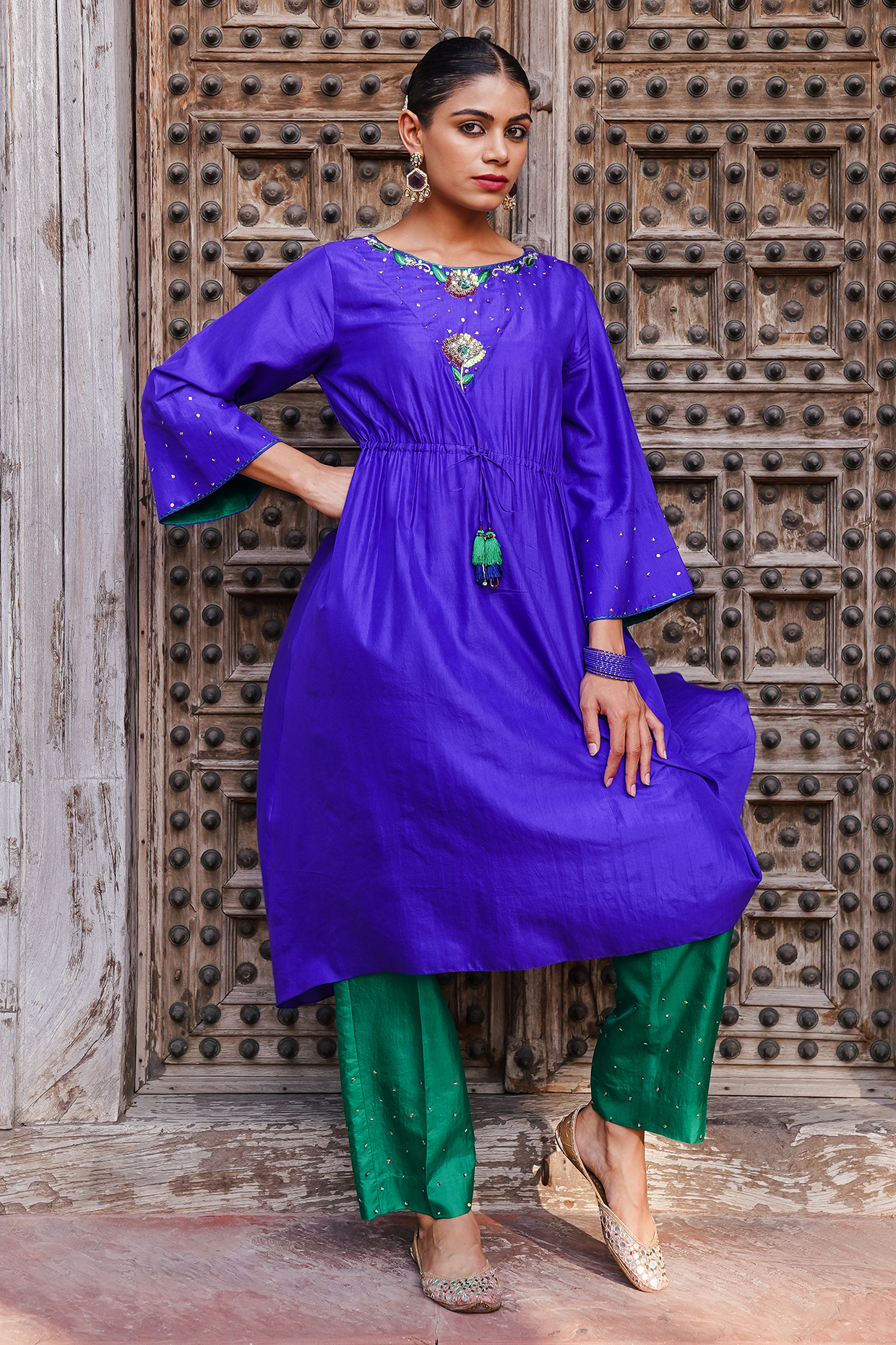 Jamuni Purple Silk Zardosi Work A-Line Kurta Set by Brahmand By Vertika Kalra at Pernia's Pop Up Shop