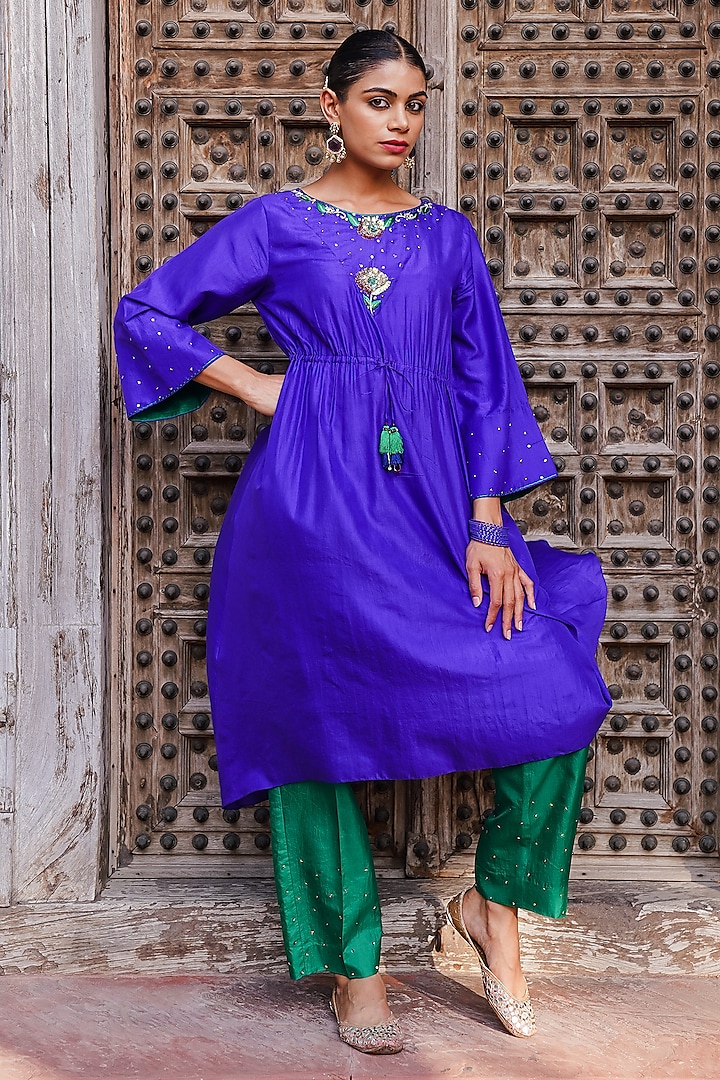 Jamuni Purple Silk Zardosi Work A-Line Kurta Set by Brahmand By Vertika Kalra at Pernia's Pop Up Shop