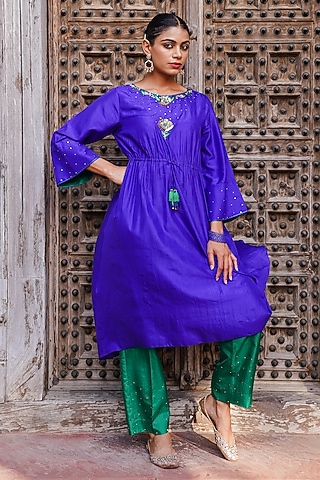 Jamuni Purple Silk Zardosi Work A-Line Kurta Set by Brahmand By Vertika Kalra