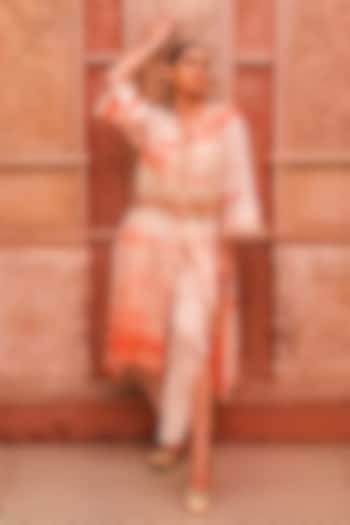 Orange & White Chanderi Silk Tie-Dye Tunic Set by Brahmand By Vertika Kalra at Pernia's Pop Up Shop