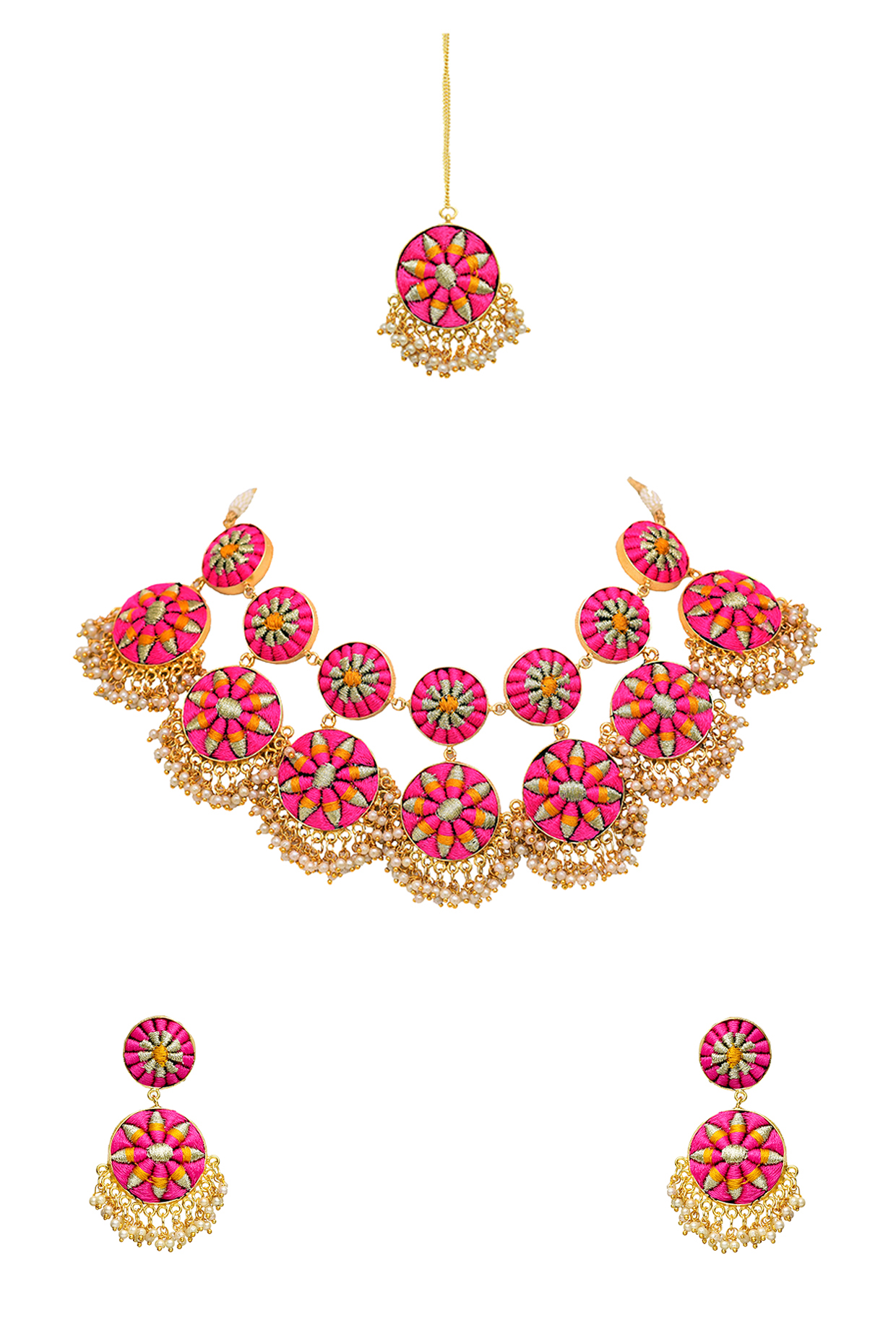 Gold Finish Pearls Necklace Set by Bauble Bazaar at Pernia's Pop Up Shop