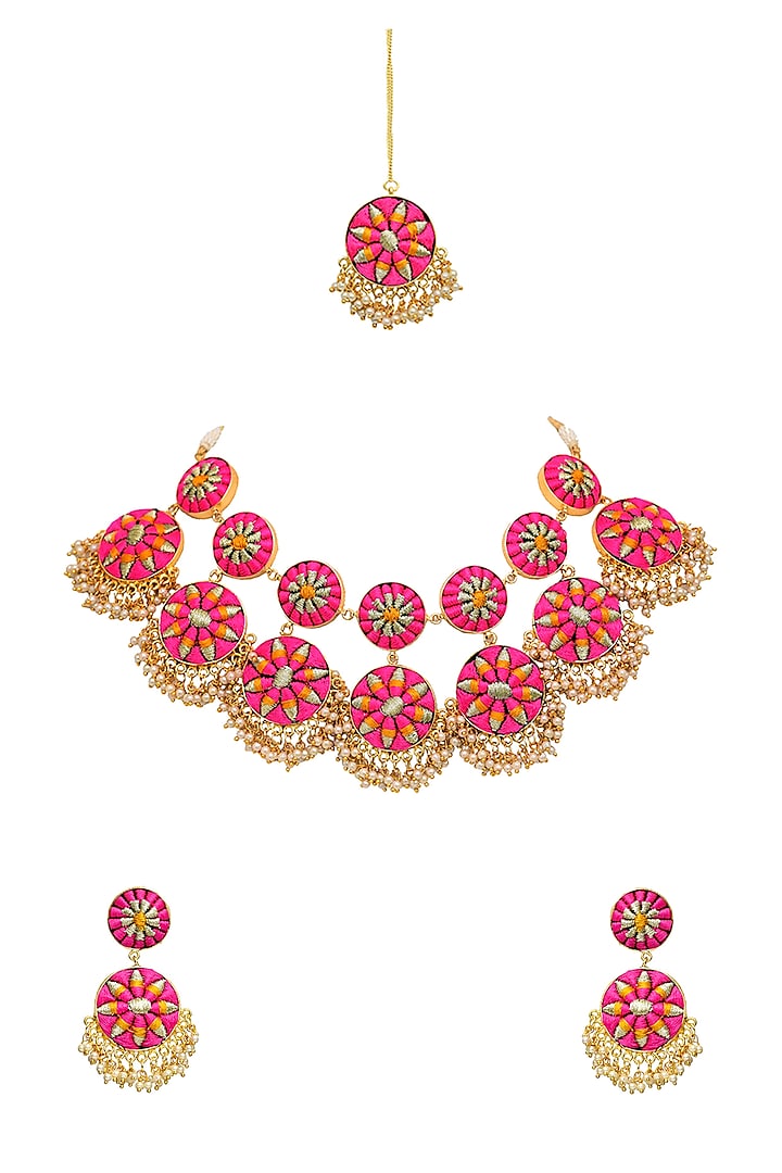Gold Finish Pearls Necklace Set by Bauble Bazaar at Pernia's Pop Up Shop