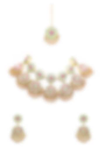 Gold Finish Thread Embroidered Necklace Set by Bauble Bazaar at Pernia's Pop Up Shop
