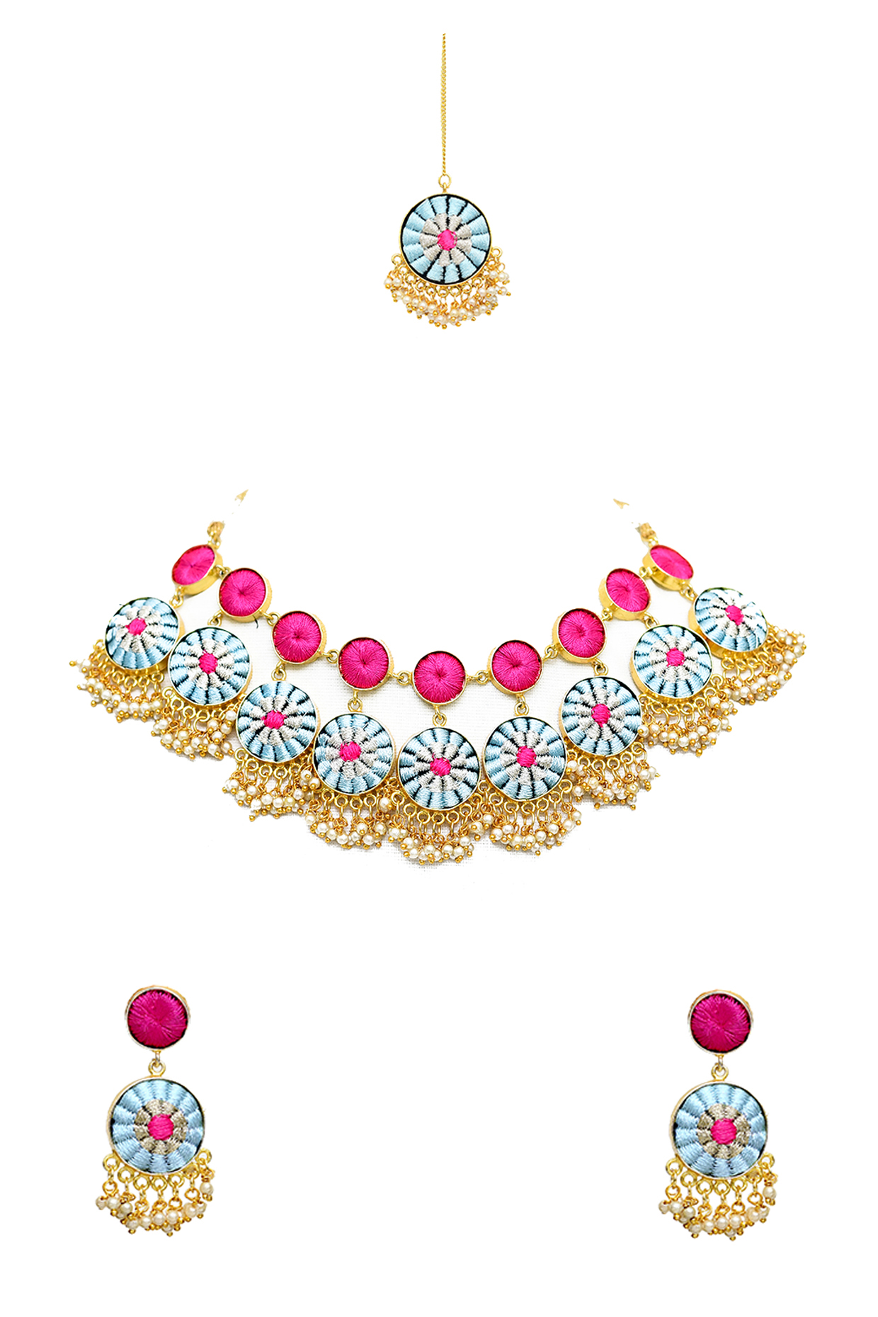 Gold Finish Hangings Necklace Set by Bauble Bazaar at Pernia's Pop Up Shop