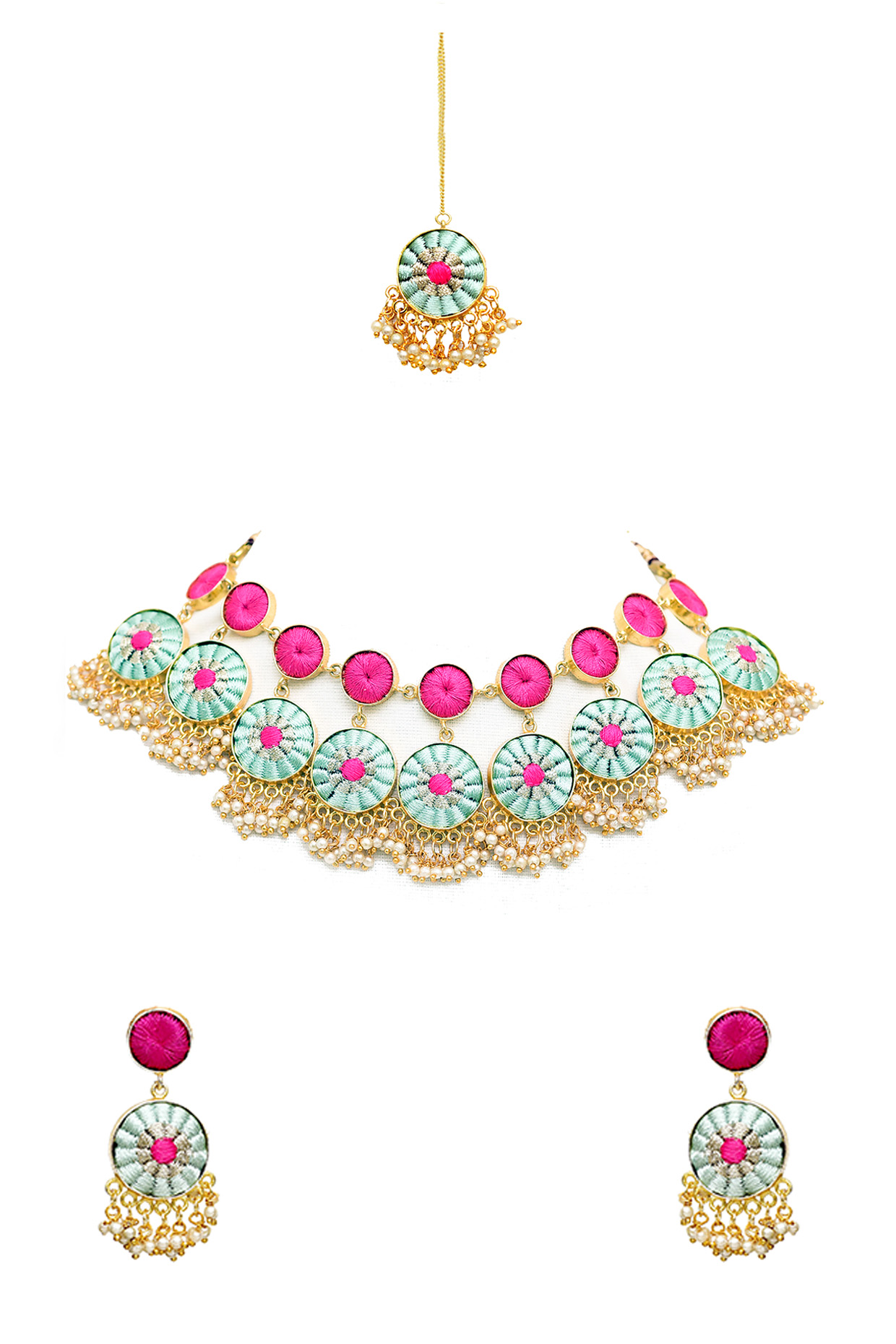 Gold Finish Layered Hangings Necklace Set by Bauble Bazaar at Pernia's Pop Up Shop