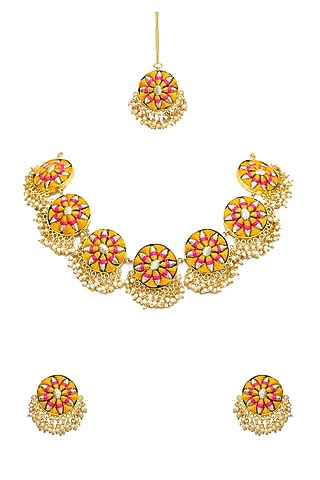 Gold Finish Thread & Pearls Necklace Set by Bauble Bazaar
