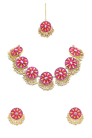 Gold Finish Zari Silk Thread Necklace Set by Bauble Bazaar