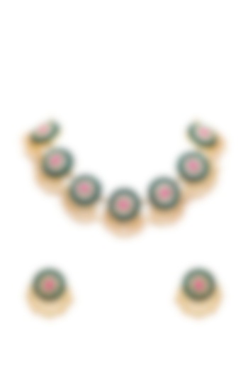 Gold Finish Zari Silk Thread Embroidered Necklace Set by Bauble Bazaar at Pernia's Pop Up Shop