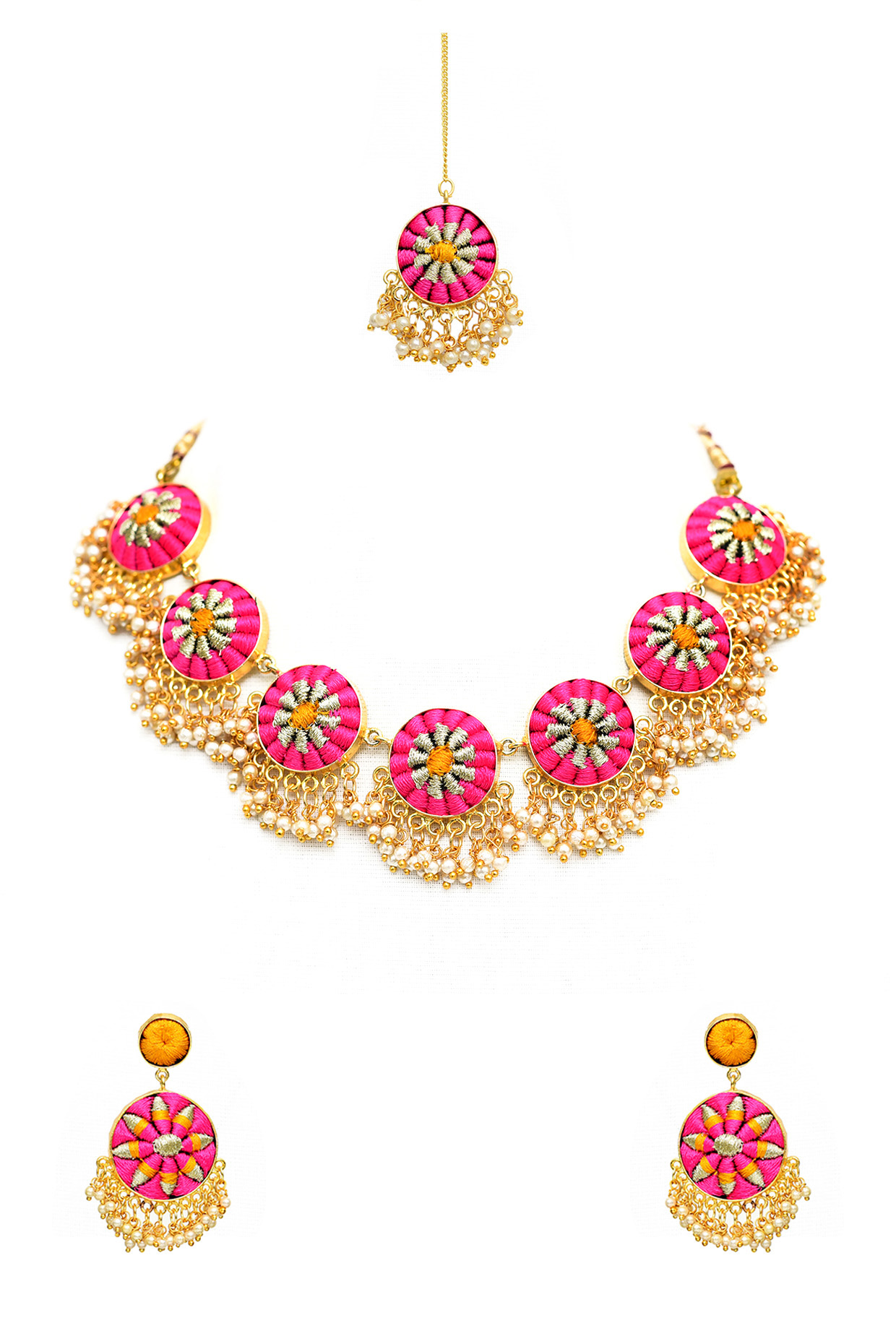 Gold Finish Pearls Studded Necklace Set by Bauble Bazaar at Pernia's Pop Up Shop