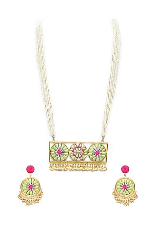 Gold Finish Three Toned Necklace Set by Bauble Bazaar