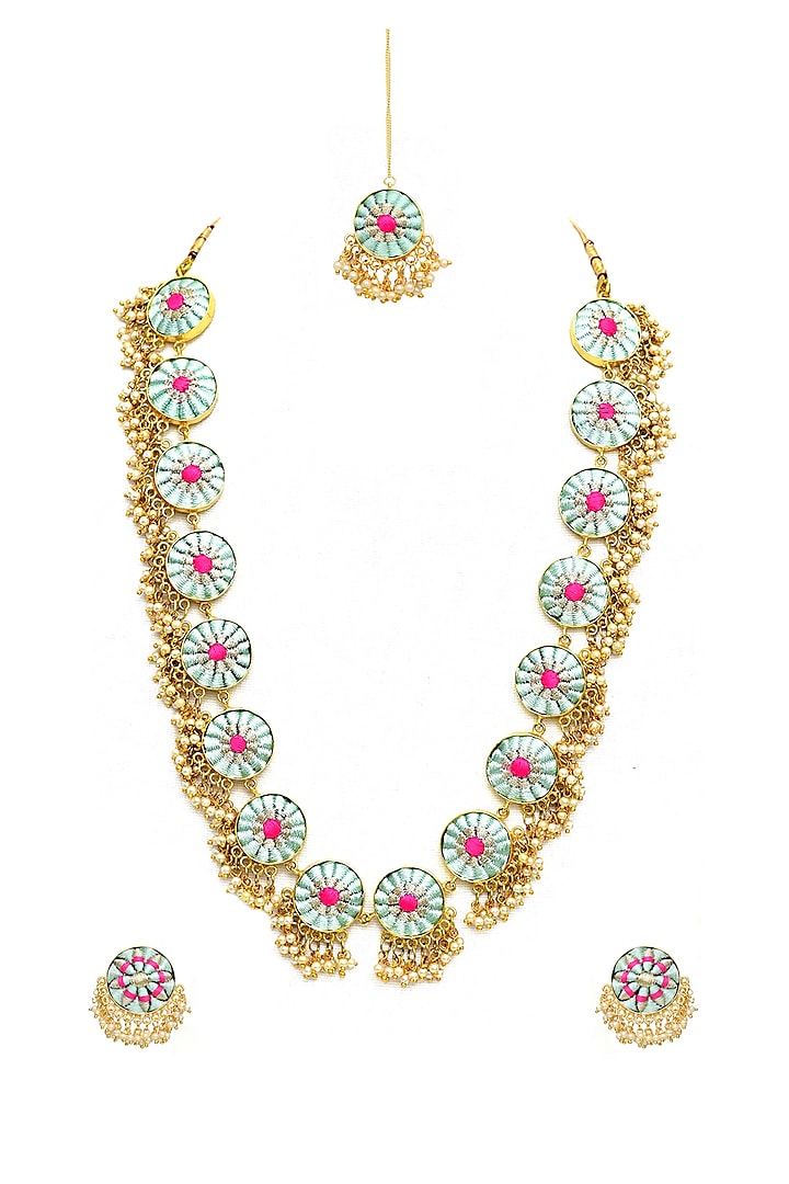 Gold Finish Matte Necklace Set by Bauble Bazaar at Pernia's Pop Up Shop
