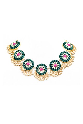 Gold Finish Bunch Hangings Necklace by Bauble Bazaar