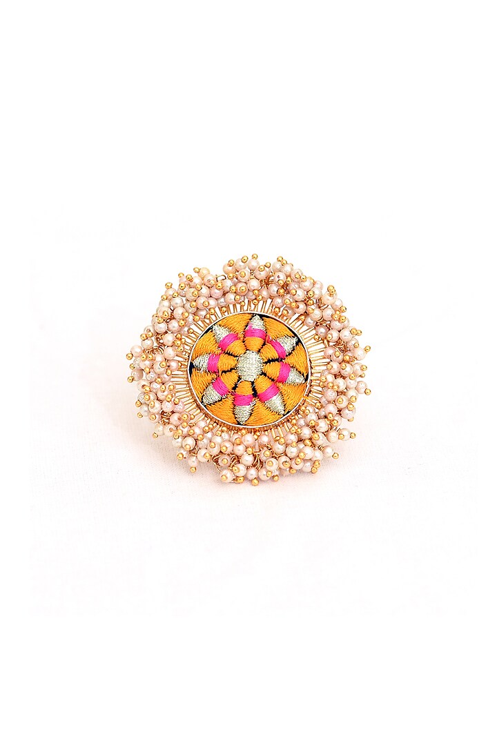 Gold Finish Thread Embroidered Ring by Bauble Bazaar