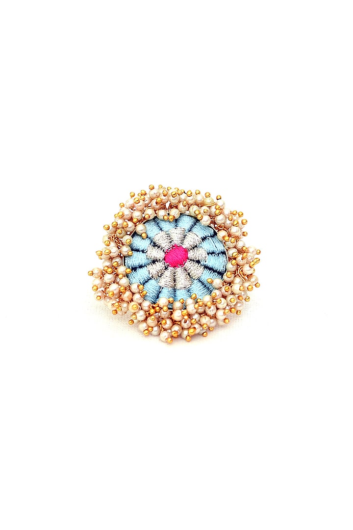 Gold Finish Zari Thread Embroidered Ring by Bauble Bazaar