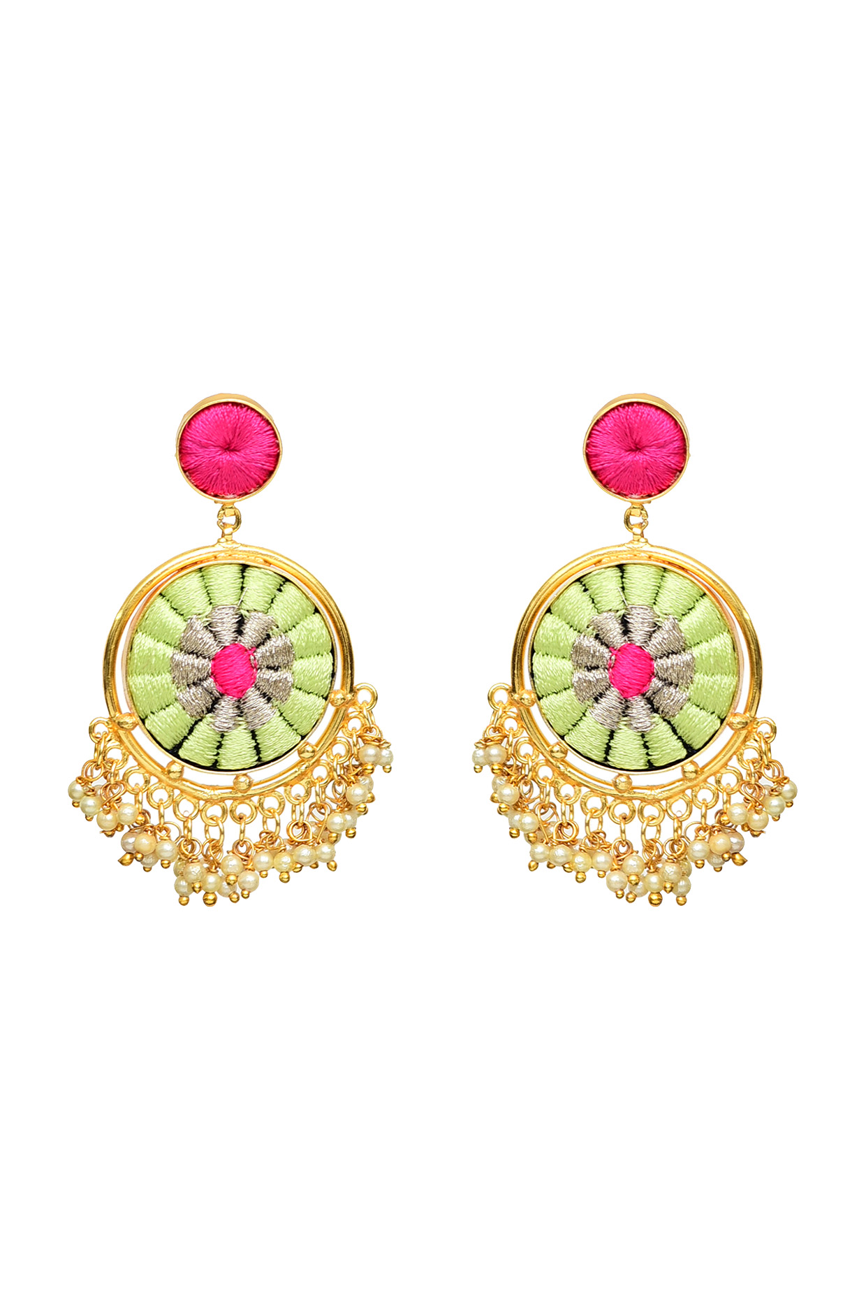 Gold Finish Pearls Circular Earrings by Bauble Bazaar at Pernia's Pop Up Shop
