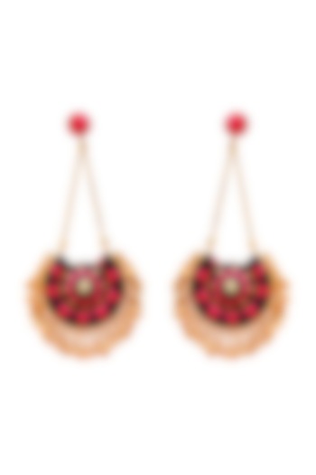 Gold Finish Pearl Hand Embroidered Dangler Earrings by Bauble Bazaar